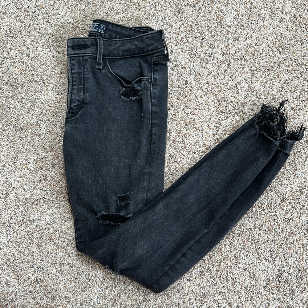 Abercrombie and Fitch Black Distressed Skinny Ankle Jeans